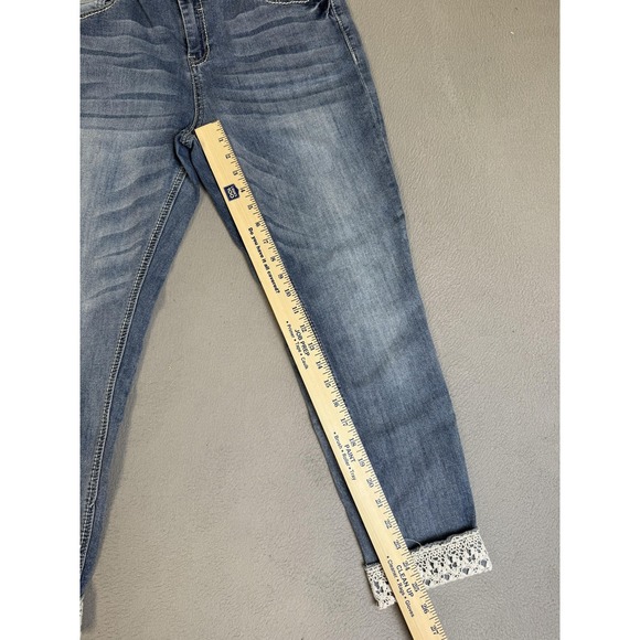 Vanilla Star Jeans Womens 15 Blue Mid Rise Skinny Lace Cuff Stretch Denim Casual - Picture 7 of 16